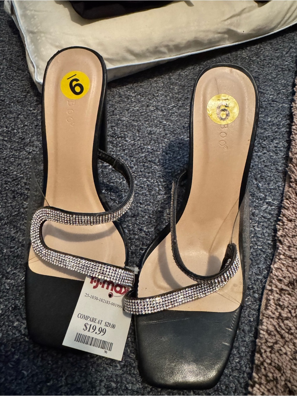 Black Rhinestone Strap Slide Sandals - 9 - Picture 2 of 2